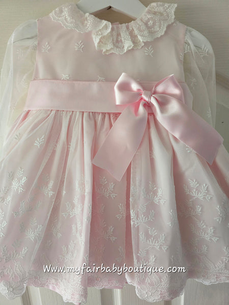 Sonata Infantil AW24 Spanish Girls Pink Lace Puffball Dress IN2422 - MADE TO ORDER