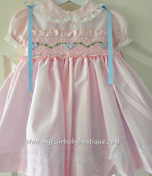 Sonata Infantil Spanish Girls Pink & Blue Smocked Puffball Dress & Bonnet VE2426 ~ 3y ~ IN STOCK NOW