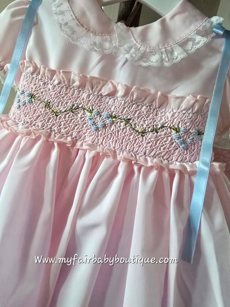 Sonata Infantil Spanish Girls Pink & Blue Smocked Puffball Dress & Bonnet VE2426 ~ 3y ~ IN STOCK NOW