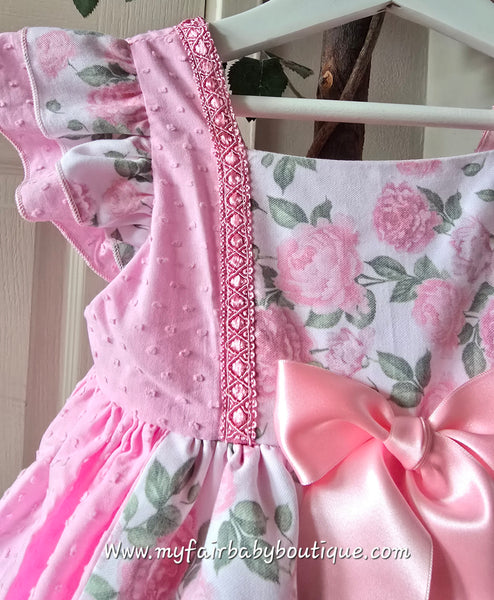 Sonata Infantil SS25 Spanish Girls Roses & Pink Plumeti Puffball Dress VE2518 ~ 3Y ~ IN STOCK NOW
