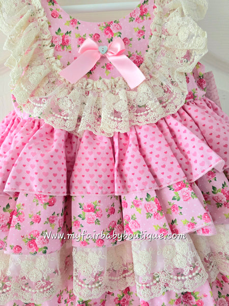 Sonata Infantil SS25 Spanish Girls Pink Roses Ruffle Dress VE2517 ~ 3y ~ IN STOCK NOW
