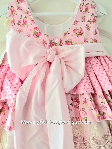 Sonata Infantil SS25 Spanish Girls Pink Roses Ruffle Dress VE2517 ~ 3y ~ IN STOCK NOW