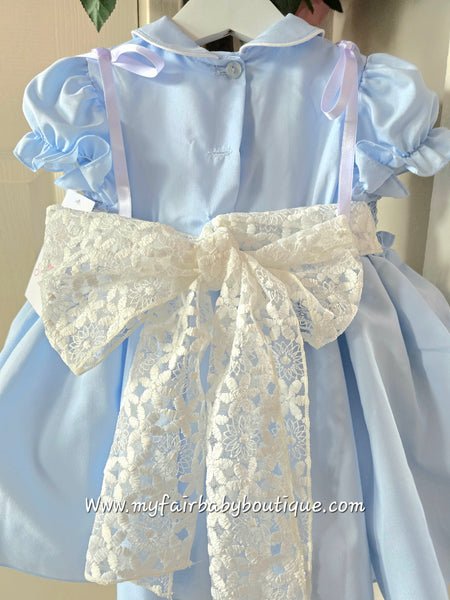 Sonata Infantil SS25 Spanish Girls Blue Smocked Heart Puffball Dress VE2513 ~ 2y ~ IN STOCK NOW