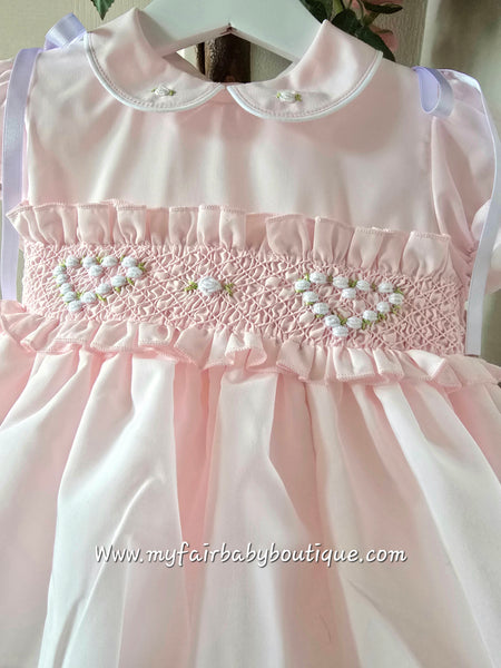 Sonata Infantil SS25 Spanish Girls Pink Smocked Heart Puffball Dress VE2512 ~ 3y ~ IN STOCK NOW