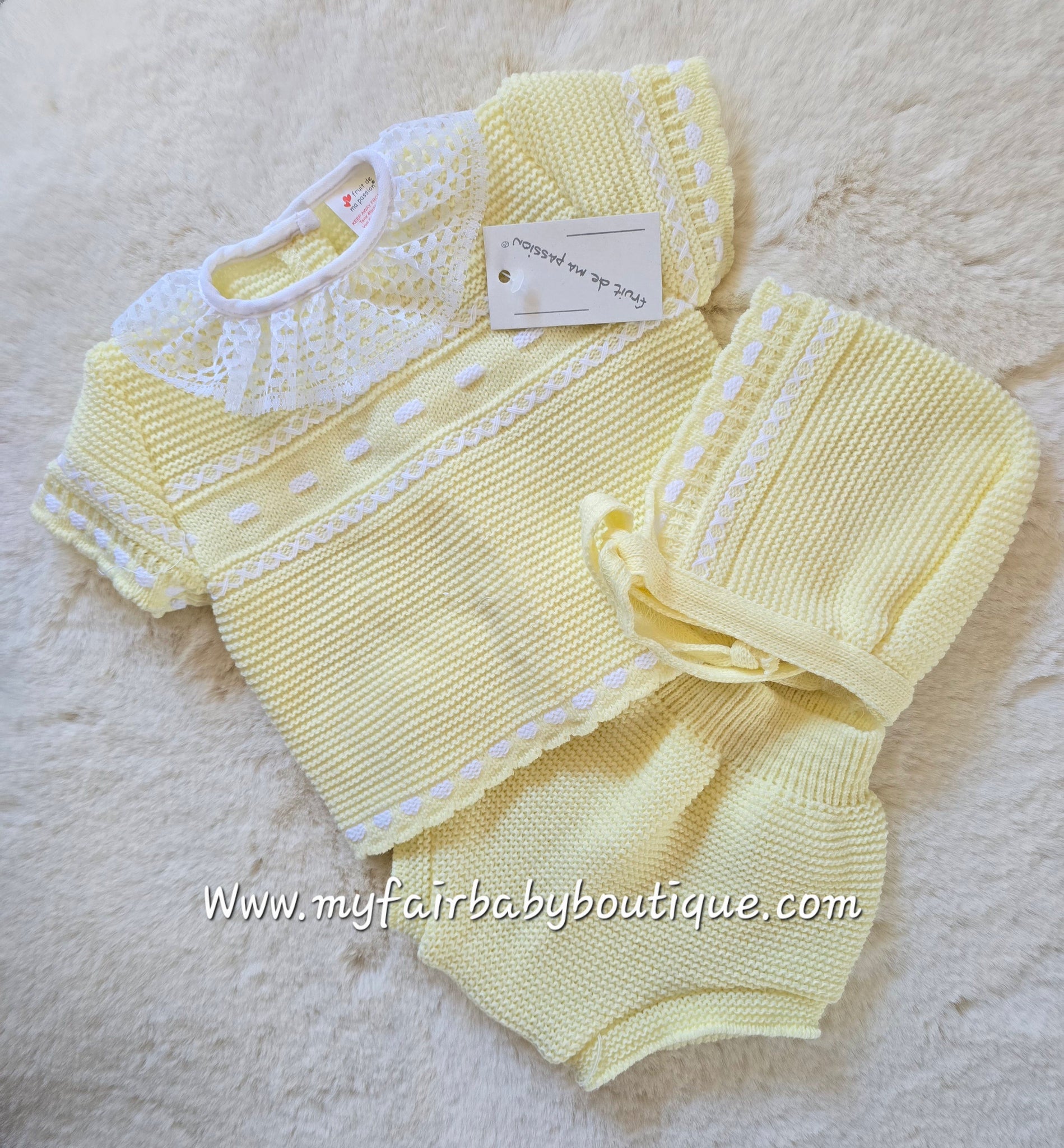 Spanish Baby Girls Lemon Knitted Jam Pant Set ~ 0-3m