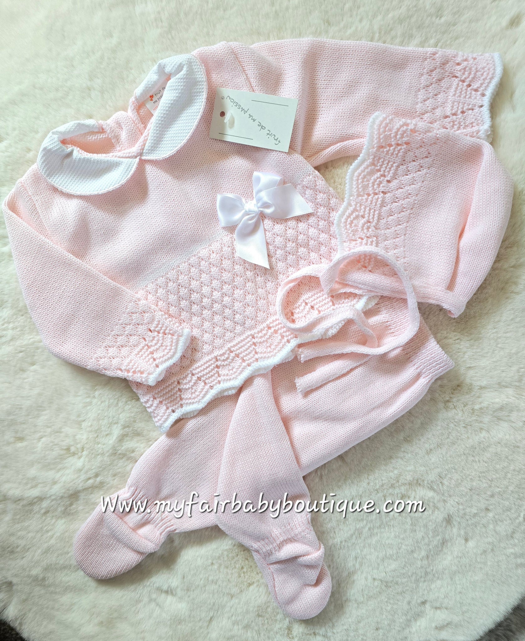 Spanish Baby Girls Pink Knitted 3pc Set ~ 0-3m
