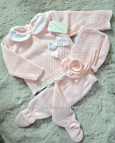 Spanish Baby Girls Pink Knitted 3pc Set ~ 0-3m