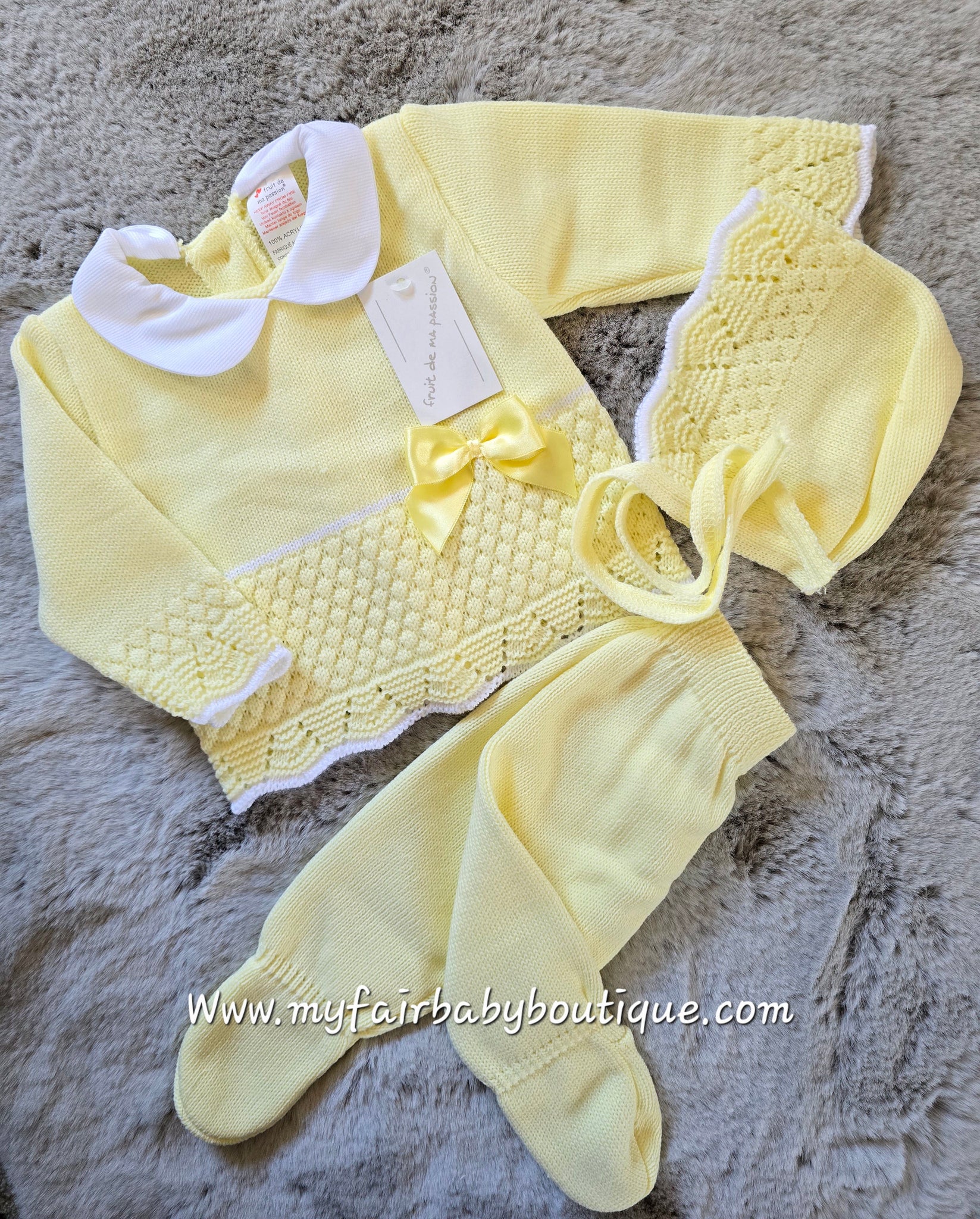 Spanish Baby Girls Lemon Knitted 3pc Set ~ 0-3m