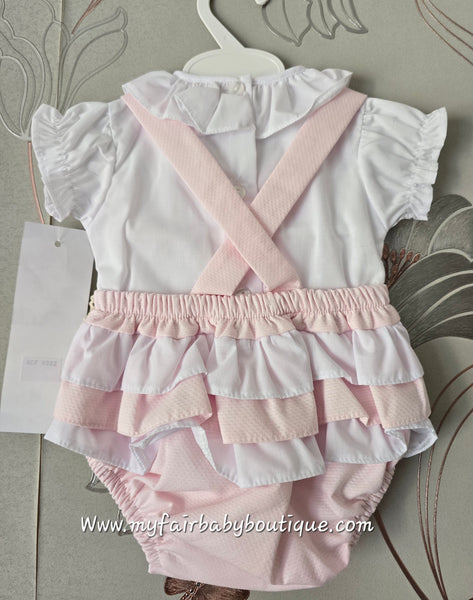 Spanish Baby Girls Pink & Cream Lace & Bow Romper ~ 3-36m