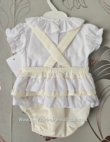 Spanish Baby Girls Cream & Pink Lace & Bow Romper ~ 3-36m