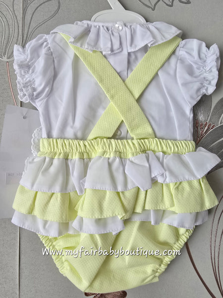 Spanish Baby Girls Lemon Waffle Lace & Bow Romper ~ 3-36m