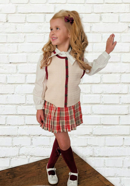 Beau Kid Girls Red Tartan Skirt 3pc Set