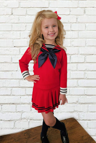 Beau Kid Girls Red Knitted Skirt Set