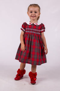 Beau Kid Traditional Girls Red Smocked Tartan Christmas Dress 238900 - 0-7y