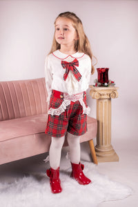 Beau Kid Girls Red Tartan Shorts & Blouse 54048 ~ 3-10y