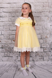 Beau Kid Traditional Girls Lemon Yellow Smocked Dress 55115a - 18m-4y