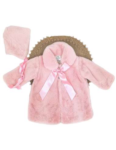 Spanish Baby Girls Pink Fur Coat & Bonnet 5992 ~ 3-36m