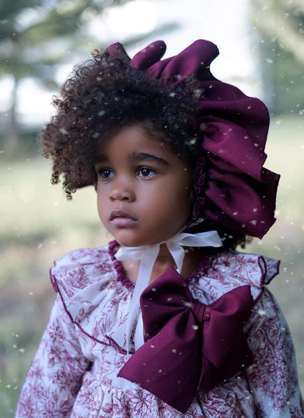 Ela Confeccion AW24 Spanish Girls Burgundy Floral Christmas Dress Set - MADE TO ORDER