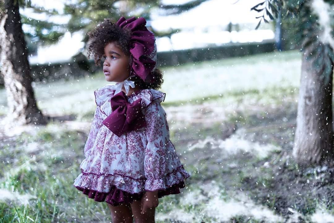 Ela Confeccion AW24 Spanish Girls Burgundy Floral Christmas Dress Set - MADE TO ORDER