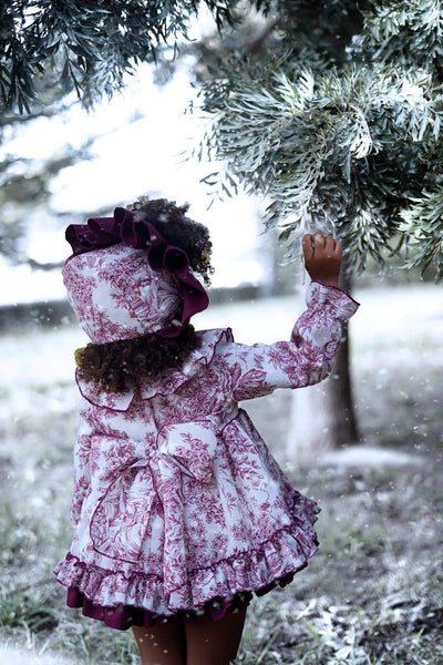 Ela Confeccion AW24 Spanish Girls Burgundy Floral Christmas Dress Set - MADE TO ORDER