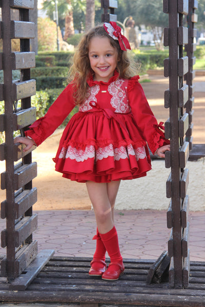 La Amapola AW24 Spanish Girls Caperucita Red Puffball Dress - IN STOCK NOW