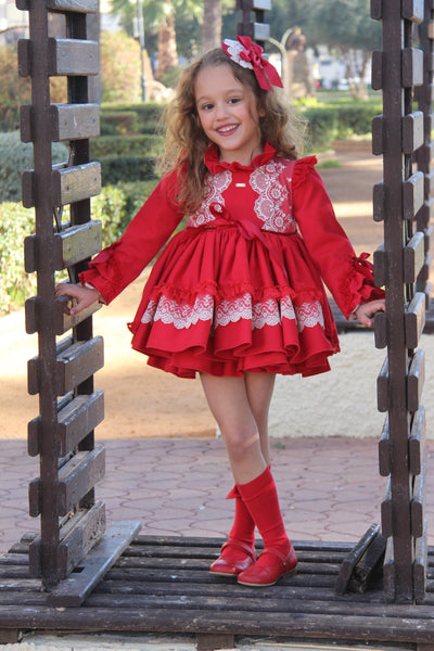 La Amapola AW24 Spanish Girls Caperucita Red Puffball Dress - IN STOCK NOW