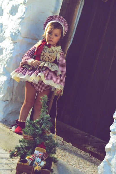 ELA Confeccion Spanish Girls Wine Check Christmas Puffball Dress Set - 3 years ~ IN STOCK NOW