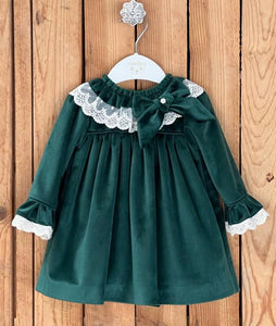 Valentina Bebes Baby Girls Bottle Green Velvet Lace Dress & Pants KAX184 - 3-18m