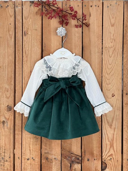 Valentina Bebes Girls Green Velvet Pinafore Dress Set KAX185 ~ 2y