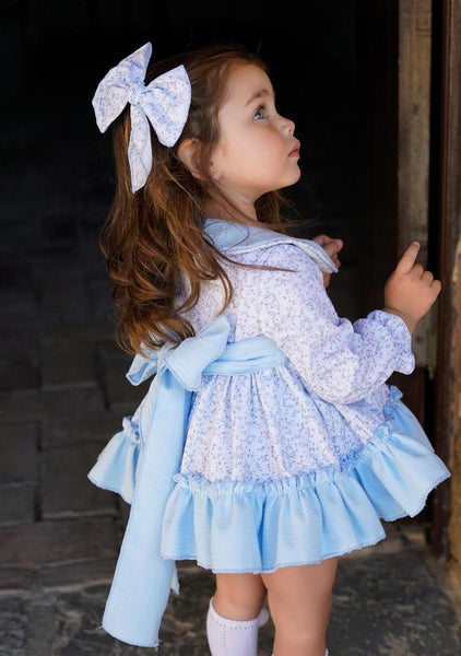 Ela Confeccion AW24 Spanish Girls Blue Ditzy Floral Dress - MADE TO ORDER