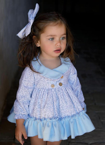 Ela Confeccion AW24 Spanish Girls Blue Ditzy Floral Dress - MADE TO ORDER