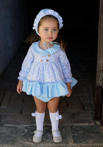 Ela Confeccion AW24 Spanish Girls Blue Ditzy Floral Dress - MADE TO ORDER