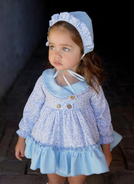 Ela Confeccion AW24 Spanish Girls Blue Ditzy Floral Dress - MADE TO ORDER