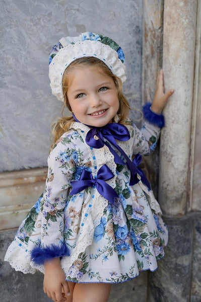Ela Confeccion AW24 Spanish Girls blue Floral Puffball Dress - MADE TO ORDER