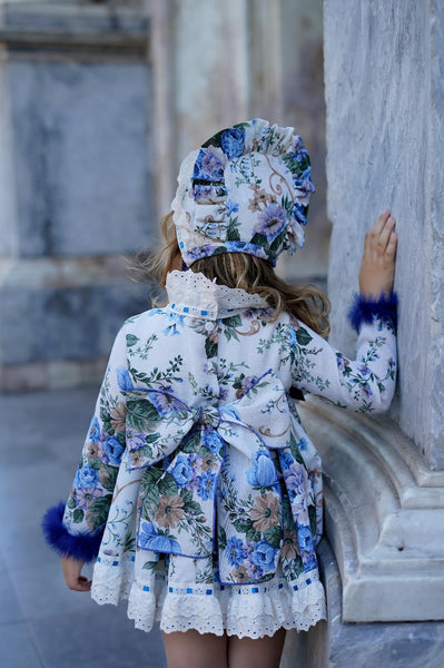 Ela Confeccion AW24 Spanish Girls blue Floral Puffball Dress - MADE TO ORDER