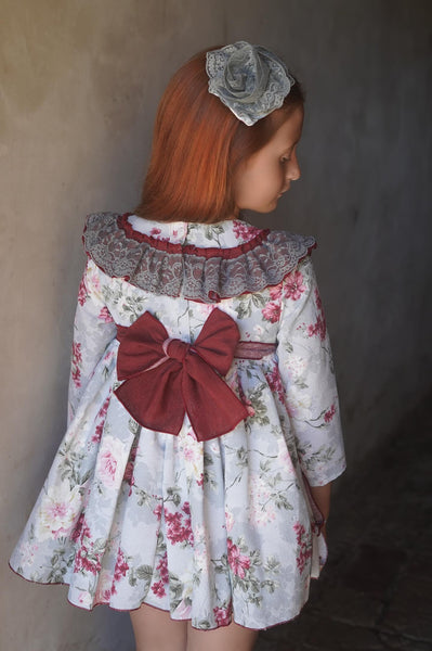 Ela Confeccion AW24 Spanish Girls Wine Floral Dress - MADE TO ORDER