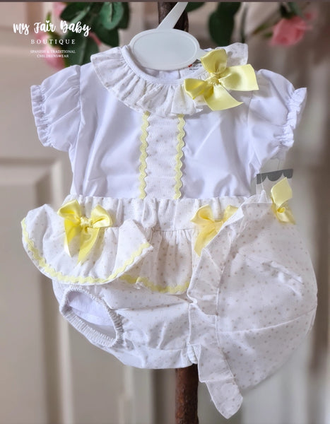 Spanish Baby Girls Lemon Frilly Jam Pant & Hat Set