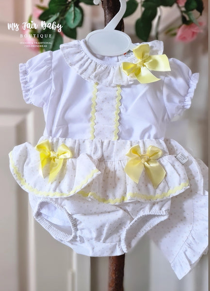 Spanish Baby Girls Lemon Frilly Jam Pant & Hat Set