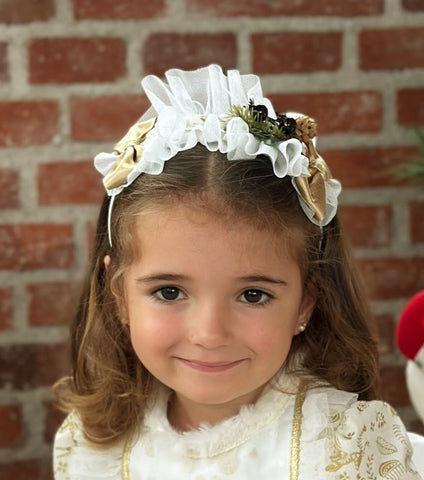 Sonata Infantil Spanish Girls Cream & Gold Christmas Headband - MADE TO ORDER