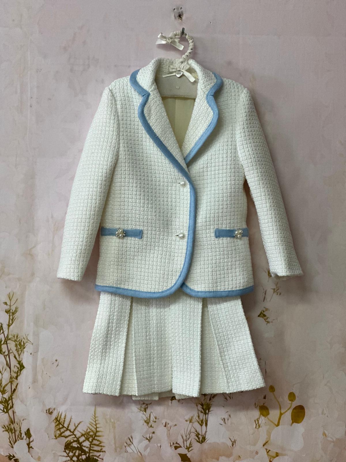 Sonata Spanish Girls Ivory & Blue Chanel Jacket Set - MADE TO ORDER