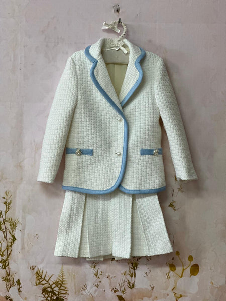 Sonata Infantil Spanish Girls Ivory & Blue Chanel Jacket Set - MADE TO ORDER