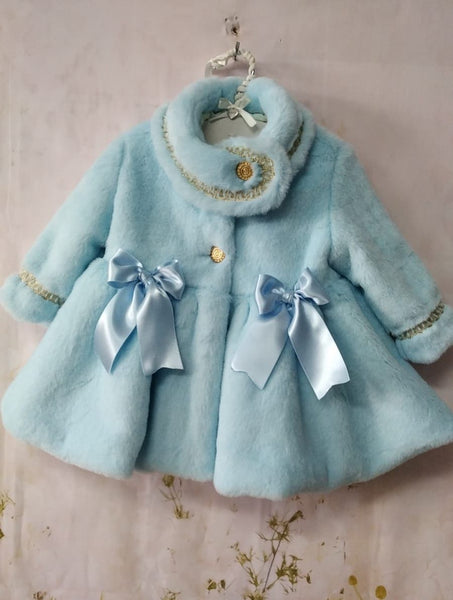 Sonata Infantil AW24 Spanish Girls Luxury Baby Blue Fur Coat IN2406 - MADE TO ORDER