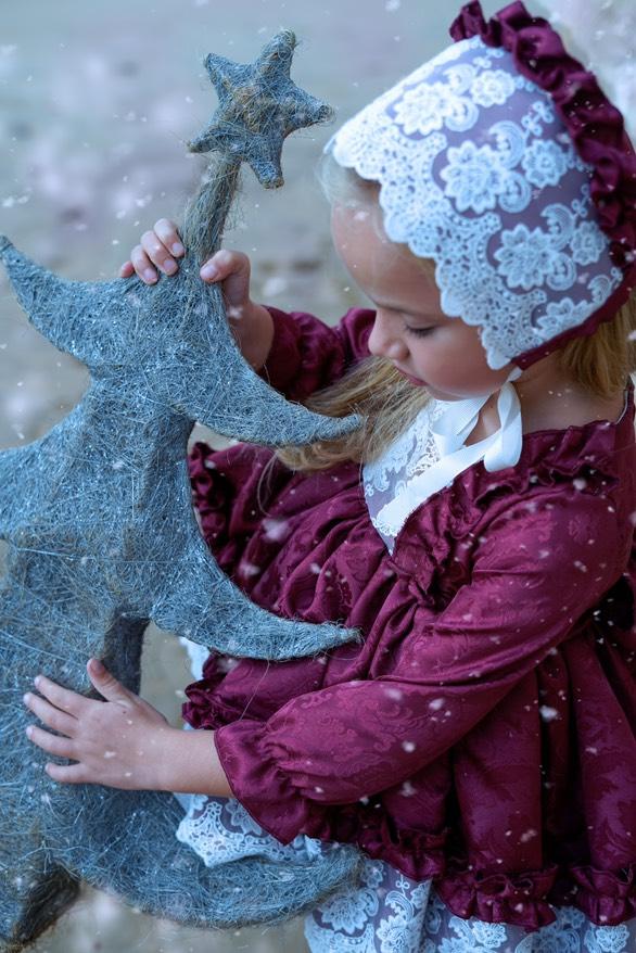 Ela Confeccion AW24 Spanish Girls Burgundy Lace Christmas Dress Set My Fair Baby Boutique
