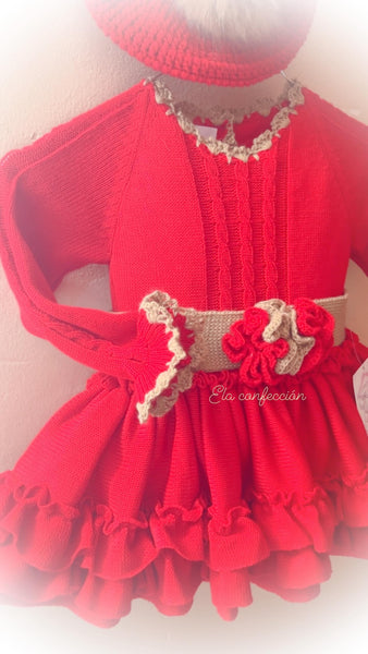 Ela Confeccion Spanish Girls Red & Camel Knitted Dress Set ~ 3y