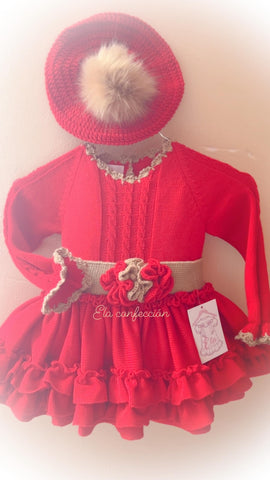 Ela Confeccion Spanish Girls Red & Camel Knitted Dress Set ~ 3y