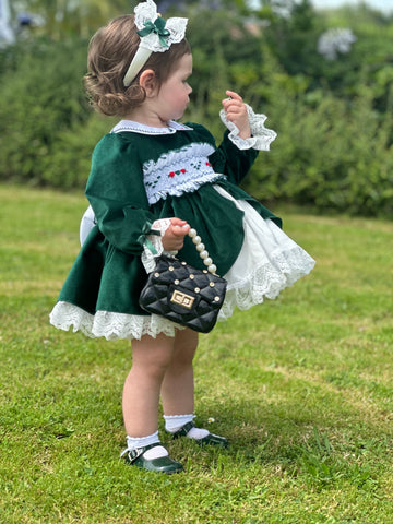 Sonata infantil AW24 Spanish Girls Green Smocked Puffball Dress IN2437 - MADE TO ORDER