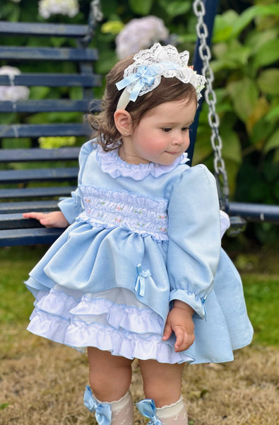 Sonata infantil AW24 Spanish Girls Blue Smocked Puffball Dress IN2440 - MADE TO ORDER