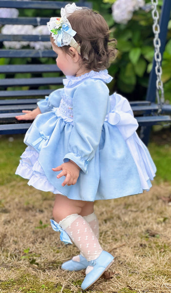 Sonata infantil AW24 Spanish Girls Blue Smocked Puffball Dress IN2440 - MADE TO ORDER