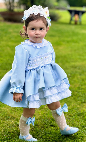 Sonata infantil AW24 Spanish Girls Blue Smocked Puffball Dress IN2440 - MADE TO ORDER