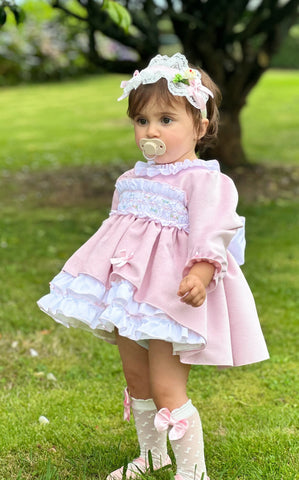 Sonata infantil AW24 Spanish Girls Pink Smocked Puffball Dress IN2440 - MADE TO ORDER